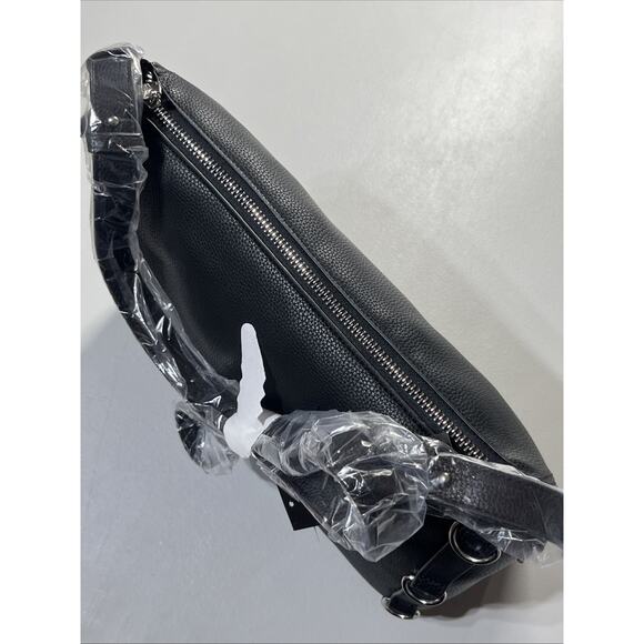 Tahari Avery Vegan Leather Hobo Bag Shoulder Crossbody Bag Black Zip Top Large - Picture 5 of 10